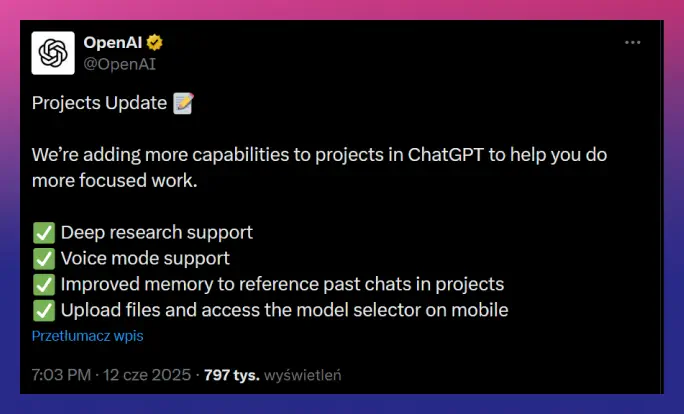 ChatPGT - Update projektów